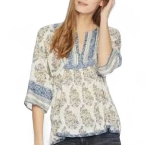LUCKY BRAND Boho Floral Striped Peasant Top, size SP